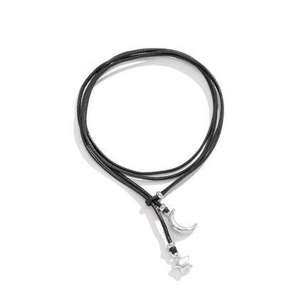 Trendy Hip Hop Star Moon Pendant Anklets for Women Simple Retro Multilayer Adjustable Leather Wax Line Feet Chain Party Jewelry