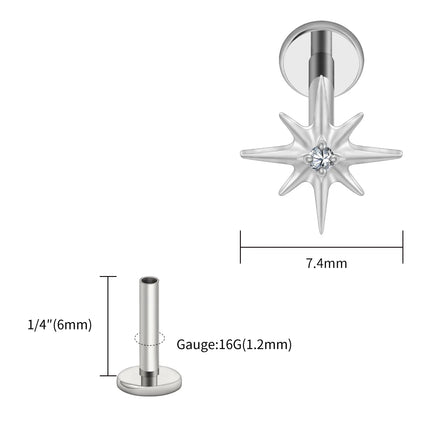 Right Grand ASTM F136 Titanium CZ North Star Flat Back Earring 16G Tiny Starburst Helix Cartilage Stud Earlobe Piercing Jewelry