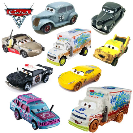 Pixar Cars 3 The Thunder Valleycrash Party Sheriff Mud McQueen Miss Mr Destroy Metal Diecast Toy Car Kids Birthday Gifts
