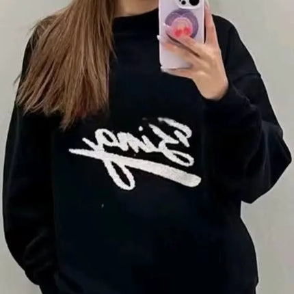 2025 Winter New North American Niche Classic Letter BING Printed Inner Fleece High Neck Loose Women's Sweatshirt