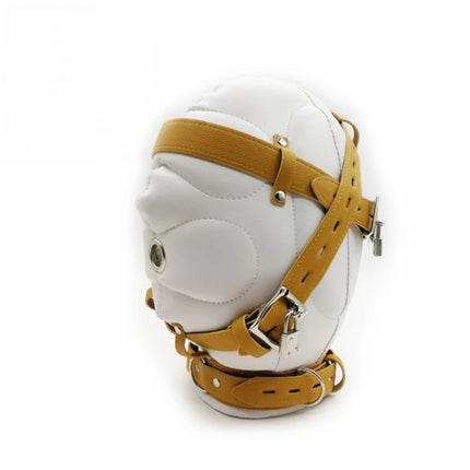 BDSM PU Leather Total Sensory Deprivation Full Head Bondage Hood Headgear Mouth Open Lockable Gimp Bondage Sex Toy for Couple