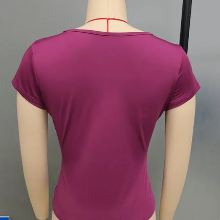 2025 Summer New Fashion Women's T-Shirt Solid-Color Slim-Fit V-Neck Short-Sleeve Top Y2k Clothing