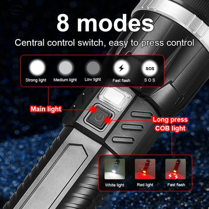 780000000LM Super Powerful Flashlight Rechargeable LED Tactical Torch  Ultra Bright Long Range 6000M Lantern Outdoor With Stand
