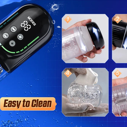 Automatic Thrusting Rotation Male Masturbator Sucking Licking LCD Penis Pump Water SPA Real Pocket Pussy Sex Toys for Men