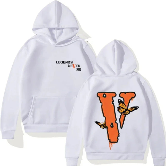 Men's loose oversized V-shaped printed hooded sweatshirt with casual warm lining hooded sweatshirt