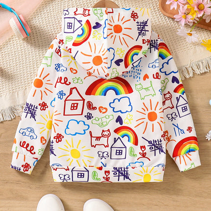 Spring and Autumn Girls' Hoodie; Children's Trendy Clothing; "My World" Graffiti Printed Single Sweatshirt