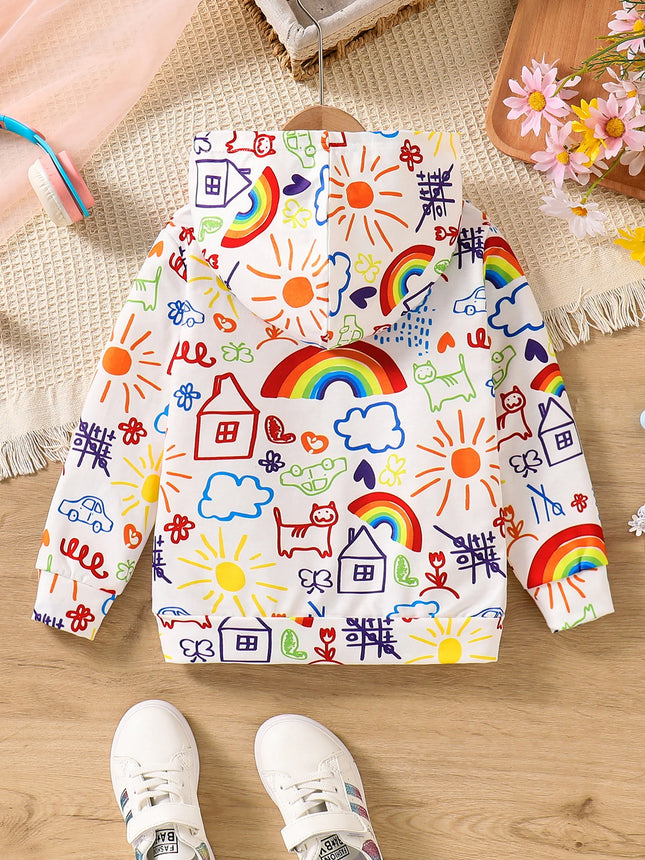 Spring and Autumn Girls' Hoodie; Children's Trendy Clothing; "My World" Graffiti Printed Single Sweatshirt