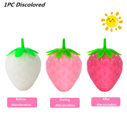 Simulated Color-changing Strawberry Squishy Fruit Hand Anti-stress Squeeze Ball Decompression Toys for Children Sensory Autism