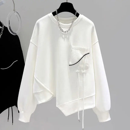 Korean fashion solid color hoodless sweatshirt women's spring and autumn new temperament loose thin niche design short top