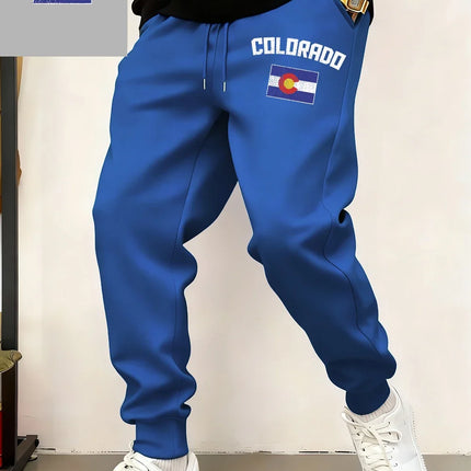 Colorado Flag Printed Sweatpants Mens Casual Pocket Jogger Pants Winter Fleece Warm Oversized Trousers Basics Male Streetwear