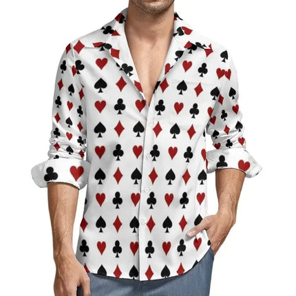 Men's Long Sleeve Shirts Poker Symbols Casual Male Playing Card Suits Shirt Long Sleeve Funny Blouses Spring Clothes Shirts