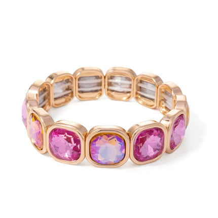 2024 Gold Color Crystal Bangle Handmade Square Shape Rhinestones Boho Women Tennis Bracelet Elastic Bohemian Zircon Jewelry