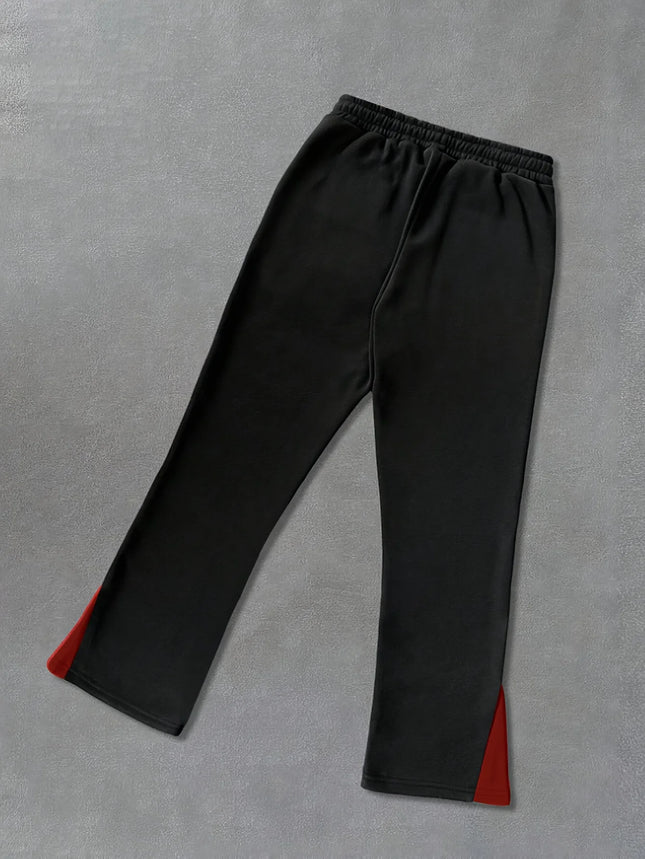 Men's Street Fashionable Slightly Flared Sweatpants with Striking Red Flame Prints Artfully Crafted from Polyester Fabric