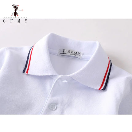 GFMY Children's Lapel Long Sleeved White Polo Shirt  Boys Girls Breathable  Cotton Popular Polo Shirt 3T-18T School Uniform TopS