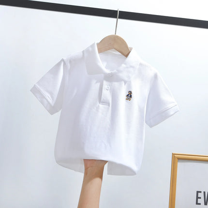 Children's polo shirt, short sleeved, elementary school uniform, summer, middle-aged, adult size, white collar T-shirt, school o
