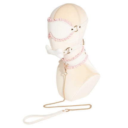 White Pink Slave Flirting Sex Prop with Fetish Bondage Handcuffs Spank Bone Mouth Plug for Couple BDSM Adult Game Erotic Sex Toy