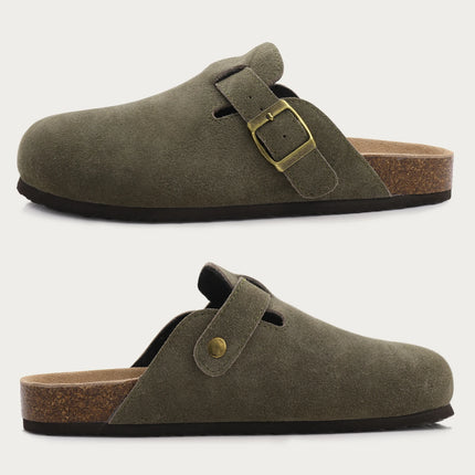 Litfun Suede Cork Clogs For Women Men Genuine Summer Clogs with Arch Support Cork Leather House Mules Shoes Thick Beach Sandals