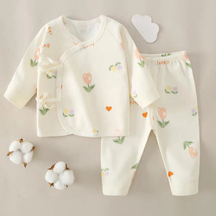 Hospital Newborn Set 100% Cotton Long Sleeve Tops Pants Two Pieces Spring Autumn Unisex Baby Outfits For Boys Girls 0 6 Months