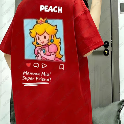 Summer New Anime Tshirts For Couple Cartoon Graphics Mario Print T-shirt Casual Round Neck Tees Street Short Sleeve Man Clothing
