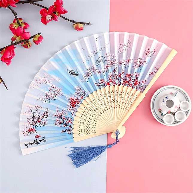 Vintage Silk Folding Hand Fan Chinese Japanese Bamboo Fans Craft Gifts Women Dance Performance Props Home Decoration Ornaments