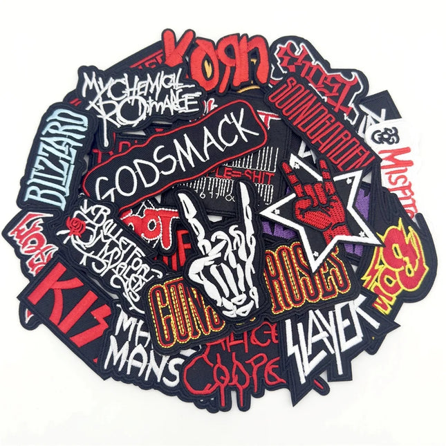 25PCS/Lot Rock Band Patches for Clothing Embroidery Stripes Iron on Patches Music Badges DIY Clothes Stickers Sewing Vest Jacket
