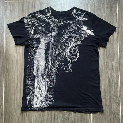 Y2K Gothic Harajuku Splice Printing White Long Sleeve New Punk Hip Hop Sexy T shirt Fashion Casual Pure Cotton Loose Tops Unisex
