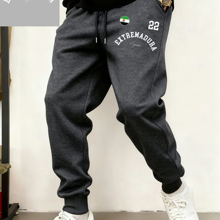 Extremadura España Flag Printed Sweatpants Mens Casual Loose Trousers Winter Fleece Warm Jogger Pants Basics Pocket Male Clothes