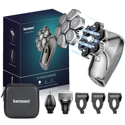 KENSEN 5 in 1 Electric Head Shaver Magnetic 7D Floating Blade Men's Grooming Kit Rechargeable Head Shaving Machine Beard Trimmer