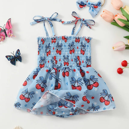 Baby Girl Summer Cherry Print Romper Onesie Infant Clothing Comfortable Soft Fabric Baby Clothes
