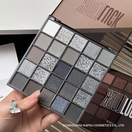 25 Colors Black Grey Smokey Eyeshadow Palette, Matte Black White Gray Silver Smoky Eye Shadow, Black Eyeshadow Makeup Goth Look