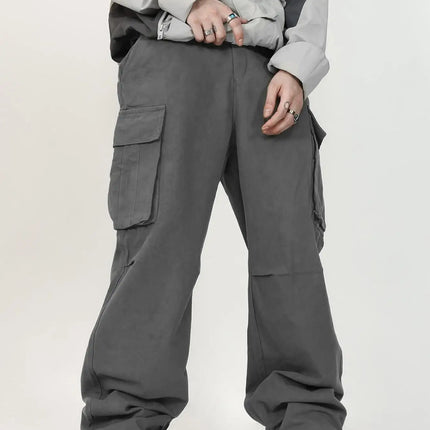 3D pockets, street-bombing workwear, trendy functional lacing, loose-fitting casual pants, men's straight-cut fashion