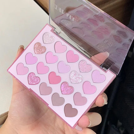 Sweet Pink 20 Color Heart Shaped Eyeshadow Plate Pearl Glitter Purple Eyeshadow Pink Blusher Naturally Brightens Korean Makeup