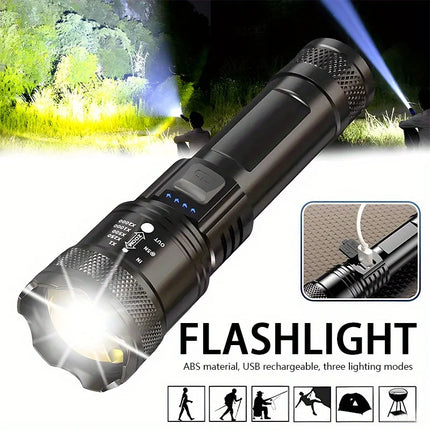 High Strong Power Led Flashlights 2000LM Tactical USB Charging Camping Emergency Fishing Zoom Lantern Torch with Display Light