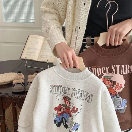 2025 Winter New Baby Long Sleeve Fleece Sweatshirt Infant Boy Girl Cartoon Warm Pullover Toddler Velvet Thick Casual Top Clothes