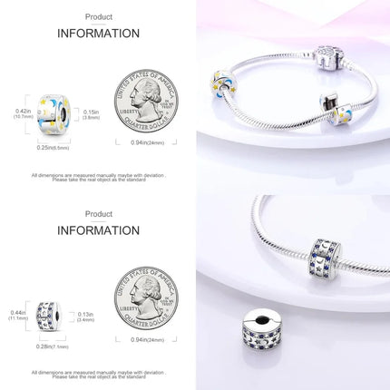 Lucky Clover Clip Charms 925 Sterling Silver Original Black Cat Stopper Clamp Silicone Spacer Charm For DIY Jewelry Bracelet