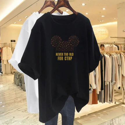 Summer Pure Cotton Fashion Letter Print T-Shirts Women Casual Oversized O-Neck Short Sleeve Top Tee Basic Pullovers M-6XL
