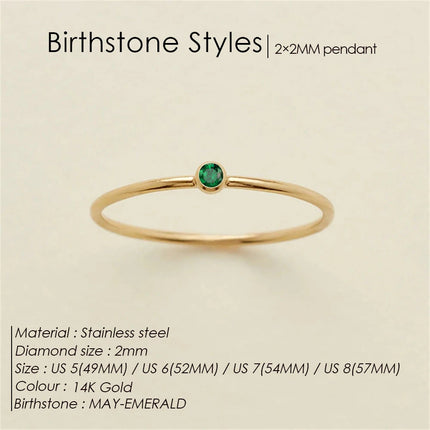 eManco Stainless Steel Birthstone Ring  Gold Color Simple Fashion Style For Women Festival Party Gift