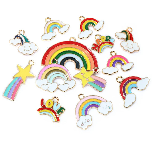 10pcs Rainbow Charms Cute Enamel Metal Charm Pendant for DIY Necklace Bracelet Jewelry Making