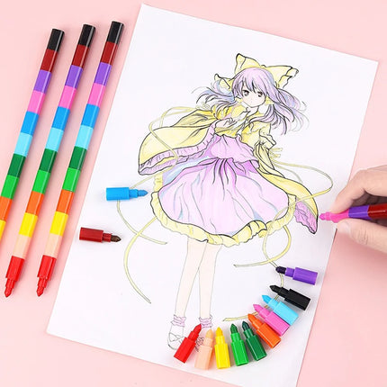 12/24/36PCS Rainbow Colored Building Block Crayons Stackable 12-Color Draw Crayons Rewards Artclass Painting Pens Stationery ZYF