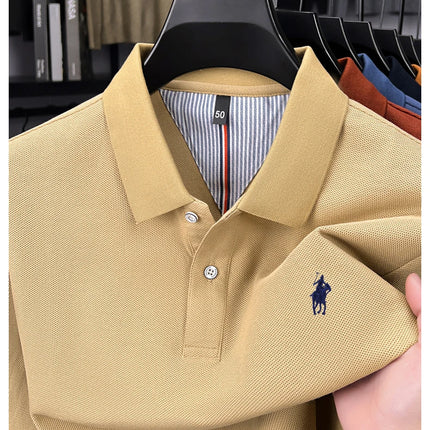 100% pure cotton luxury men's long-sleeve polo shirt designer brand Paul pony embroidery soft comfort spring autumn casual T-shirt
