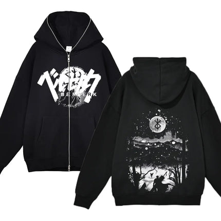 European and American fashion zippered sweatshirt Full Zip Up Hoodies Anime women's hoodie unisex hip-hop street outfit Guts Gra