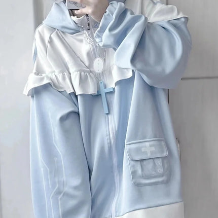 Japanese Mine Style Subculture Cute Sweet Girl Y2k Clothing Loose Casual Cat Ears Hooded Zipper Hoodie Sweatershirt Women Autumn