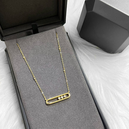 Luxury sliding lucky bead necklace with 925 stainless steel three-diamond pendant, women's jewelry.