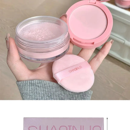 SHAQINUO Dual-Effect Translucent Powder Compact-Pencil+Loose Powder,Instant Skin Smoothing,Brightens&Controls Oil Without Caking