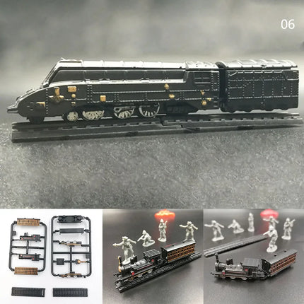 1/200 4D Steam Electric Locomotive Train Model 7cm Mini Plastic Building Kit Sand Table Assembly Toy For Children Gift