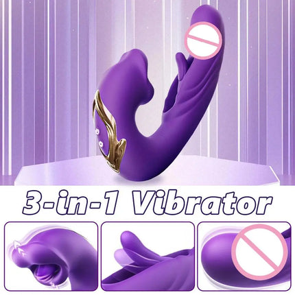 Clitoral Vibrator Licking Sucking Telescopic Rotating Vibrators Silicone Dildo G-Spot Tongue Licking Flapping Sex Toys for Woman