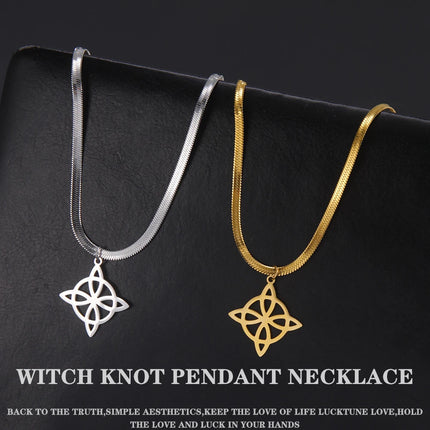Lucktune Witch Knot Pendant Necklace Stainless Steel Snake Chain Necklace For Women Vintage Lucky Wicca Jewelry Party Gifts Sale