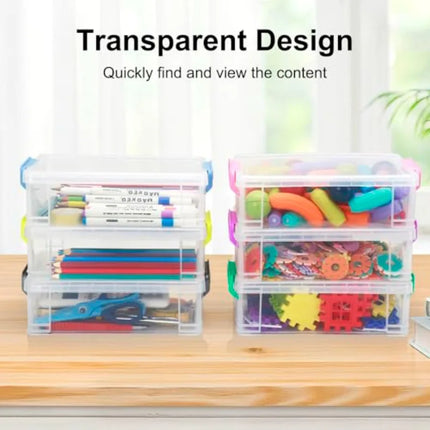 Clear Plastic Pencil Box - Extra Large Stackable with Secure Lid, Hard Storage Organizer Box for Crayons, Markers, Pens, Classr