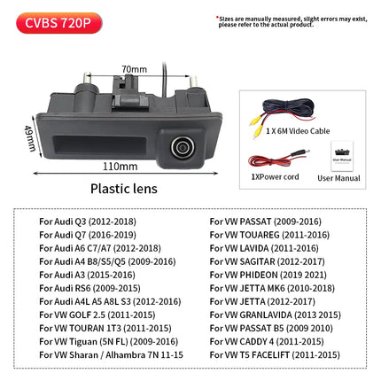 170° 1080P AHD Vehicle Rear View Camera for VW Volkswagen Golf Passat B5 Tiguan Jetta MK6 Audi A3 A4 A5 Q5 A6 B6 Car