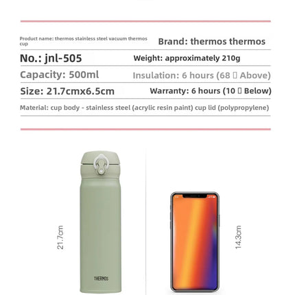 THERMOS Water Bottle Stainless Steel Vacuum Flask Thermal Mug, Keep Hot Cold 6-12 H , Portable Coffee Tumbler for Office Travel